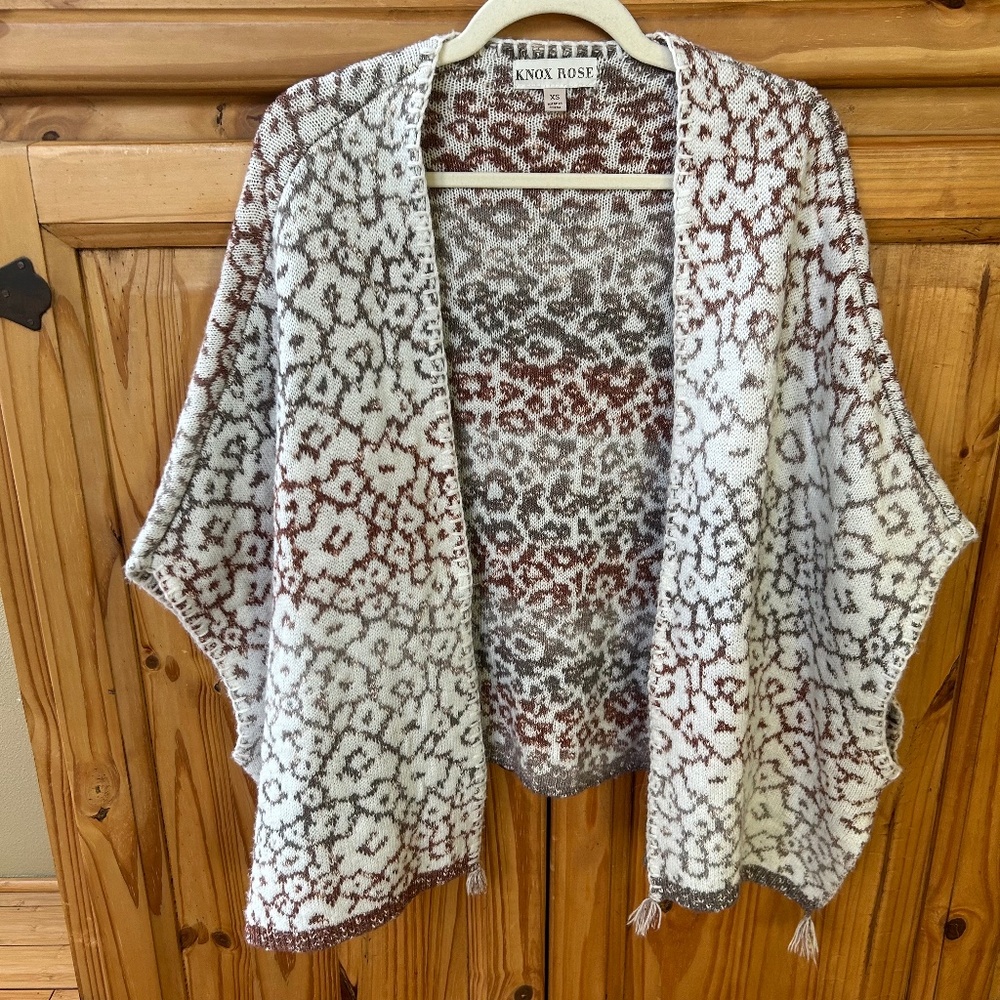 Knox Rose Boho Poncho Sweater Open Front Cardigan Cotton Blend Earth Tones‎ XS